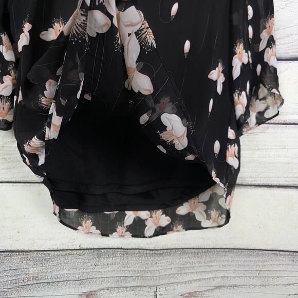 Grace Karin Black Floral Chiffon Blouse Size XL - Picture 3 of 7